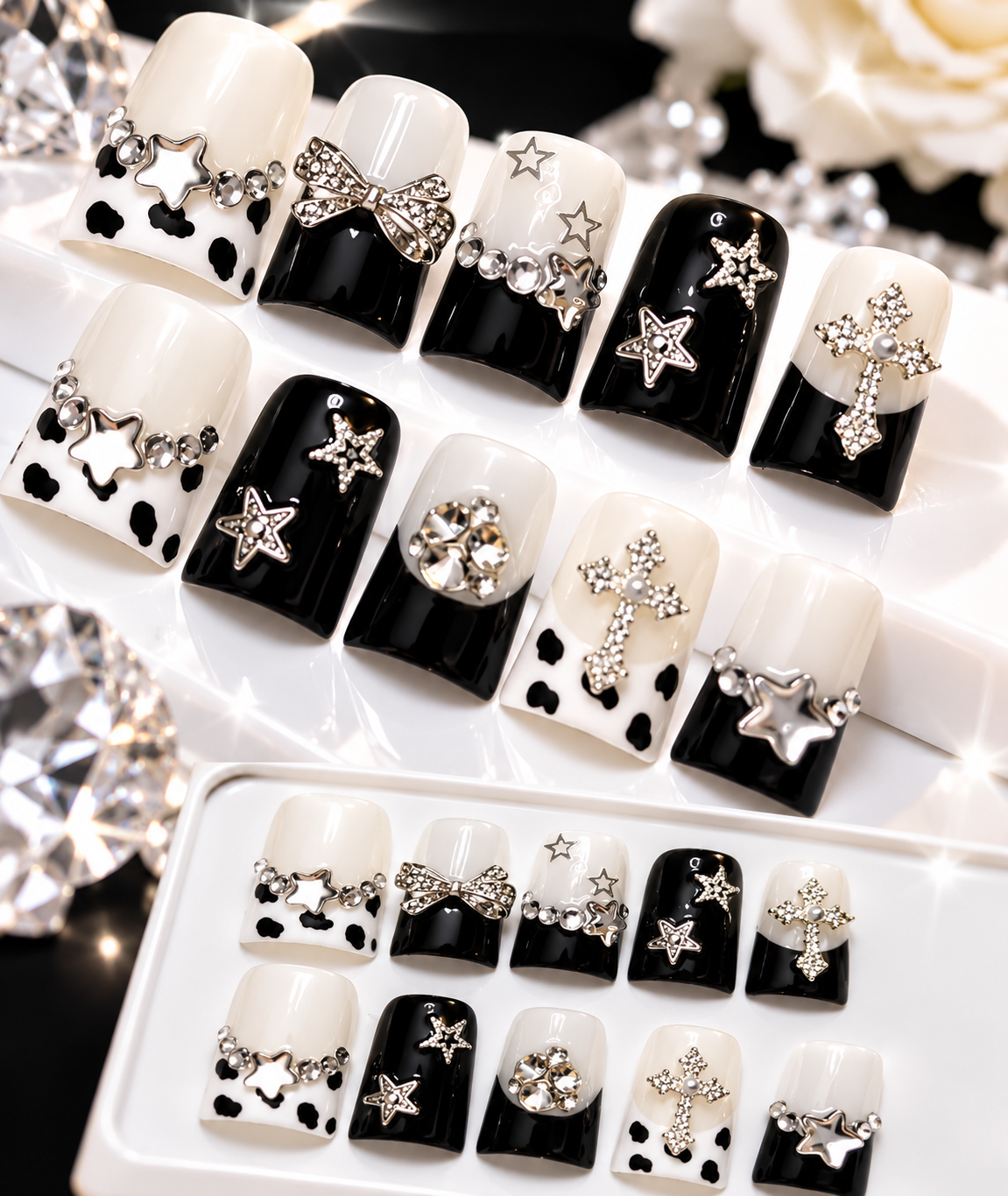 Black & White Luxury Press-On Nails