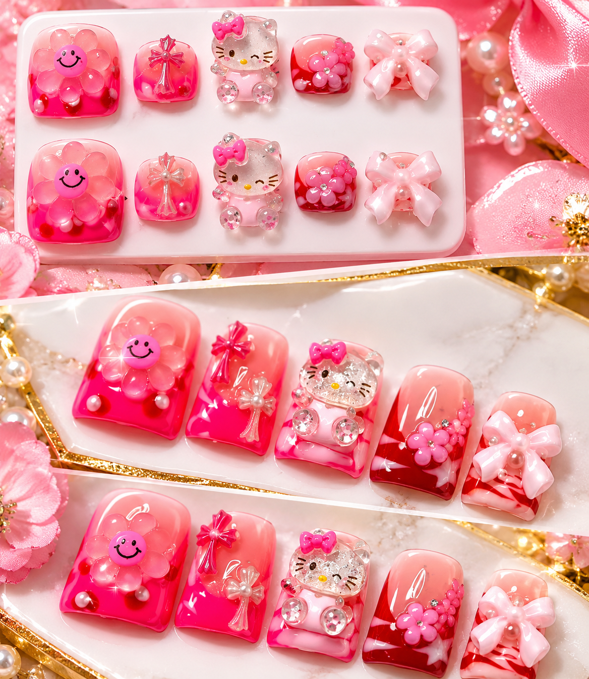 Pink Kawaii 3D Handmade Press-On Nails